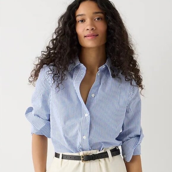 NWT - J Crew Blue & White Stripe Button Down Shirt Ivory Buttons Women's Small - Picture 1 of 6
